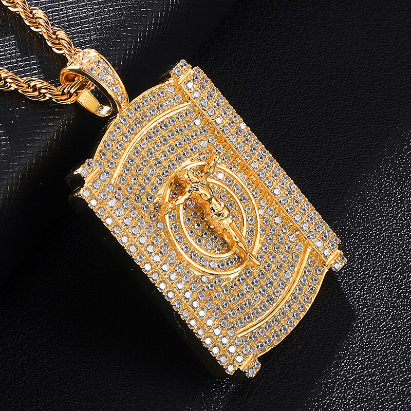 Rhinestone-Studded Gold-Plated Jesus Bling Rope Chain Hip-hop Pendant Necklace-Necklaces-Innovato Design-Innovato Design