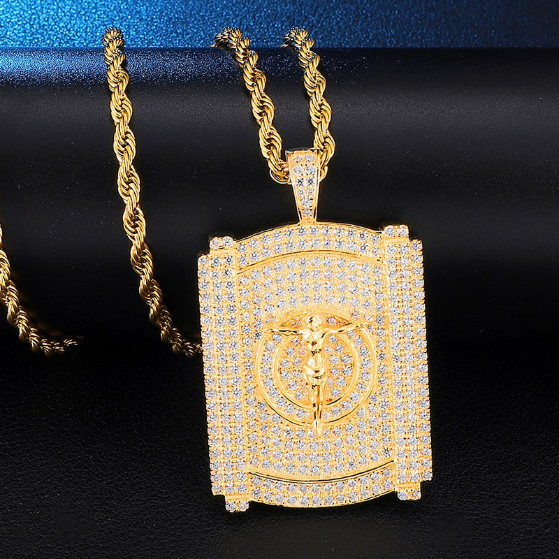Rhinestone-Studded Gold-Plated Jesus Bling Rope Chain Hip-hop Pendant Necklace-Necklaces-Innovato Design-Innovato Design