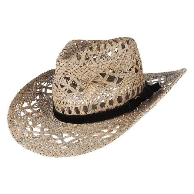 Straw Cowboy Summer Hat with Choice of Wood Beads, PU Leather Band or Rhinestones-Hats-Innovato Design-PU leather-Innovato Design