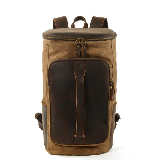 Vintage Waterproof Canvas Leather Daypack 20 to 35 Liter Backpack-Canvas and Leather Backpack-Innovato Design-Black-Innovato Design