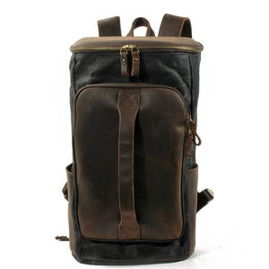 Vintage Waterproof Canvas Leather Daypack 20 to 35 Liter Backpack-Canvas and Leather Backpack-Innovato Design-Black-Innovato Design