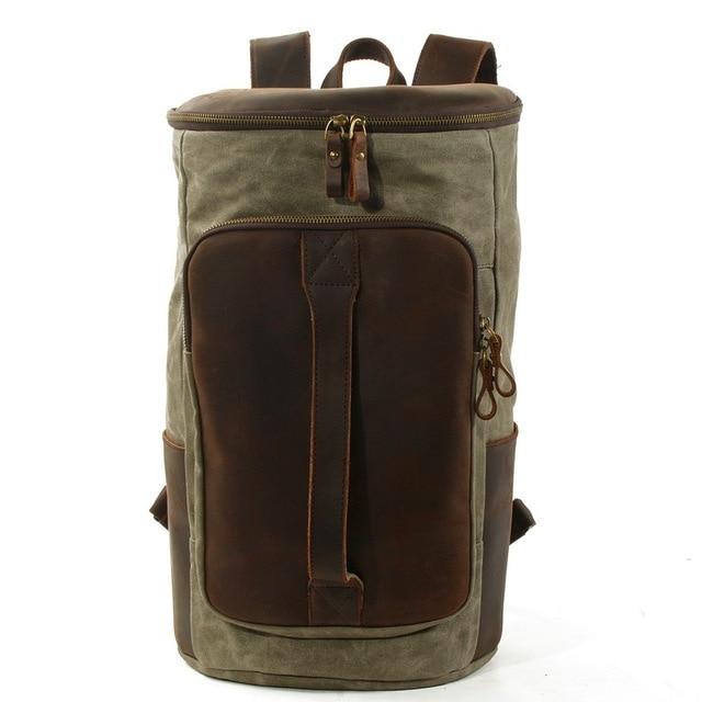 Vintage Waterproof Canvas Leather Daypack 20 to 35 Liter Backpack-Canvas and Leather Backpack-Innovato Design-Army Green-Innovato Design