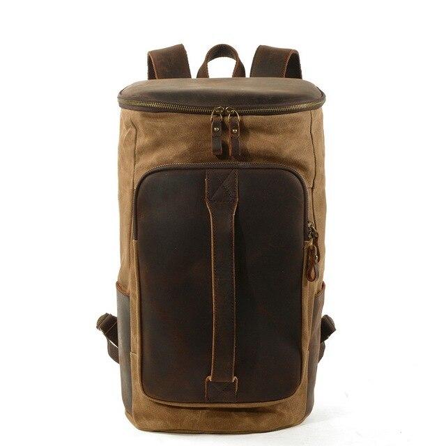 Vintage Waterproof Canvas Leather Daypack 20 to 35 Liter Backpack-Canvas and Leather Backpack-Innovato Design-Khaki-Innovato Design