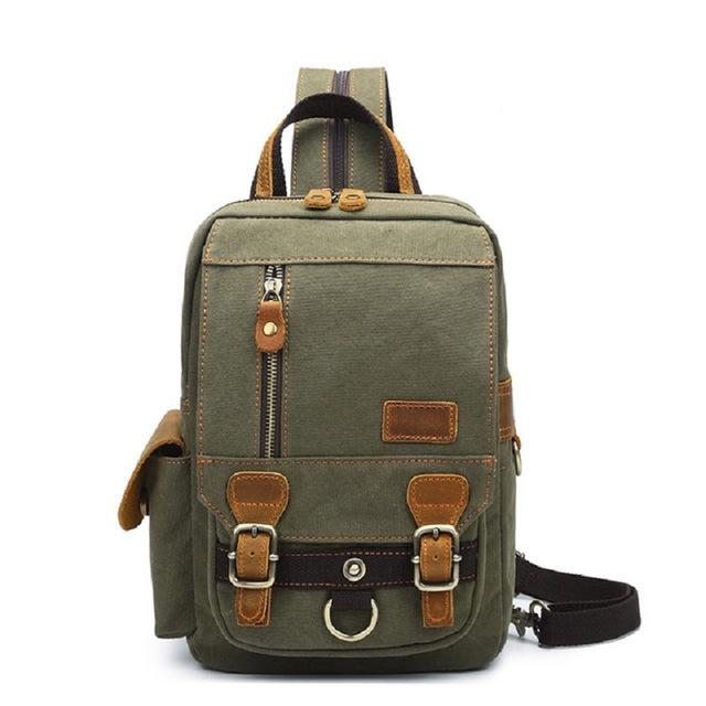 Canvas and Genuine Leather School Backpack 20 Litre-Canvas and Leather Backpack-Innovato Design-Army Green-Innovato Design