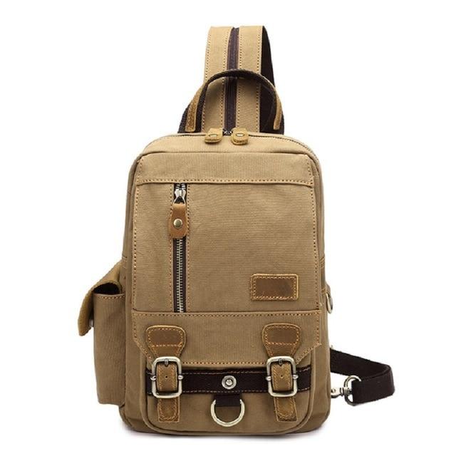 Canvas and Genuine Leather School Backpack 20 Litre-Canvas and Leather Backpack-Innovato Design-Khaki-Innovato Design