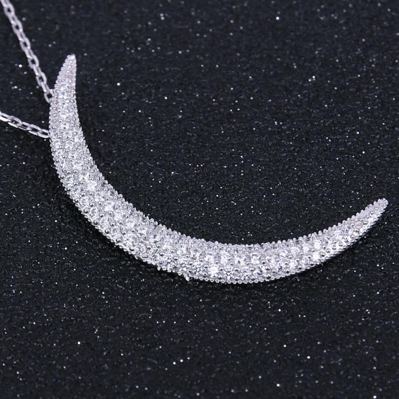 Thin Sterling Silver Crystal Moon Pendant and Necklace-Necklaces-Innovato Design-Innovato Design