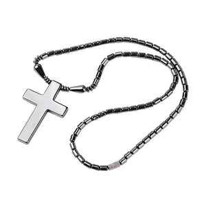 Hematite Drum Bead Necklace with Simple Cross Pendant Necklace-Necklaces-Innovato Design-Innovato Design