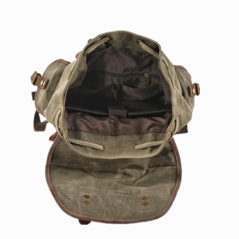 Vintage Canvas Leather Mountaineering Travel 20 to 35 Liter Backpack for Men-Canvas and Leather Backpack-Innovato Design-Army Green-Innovato Design