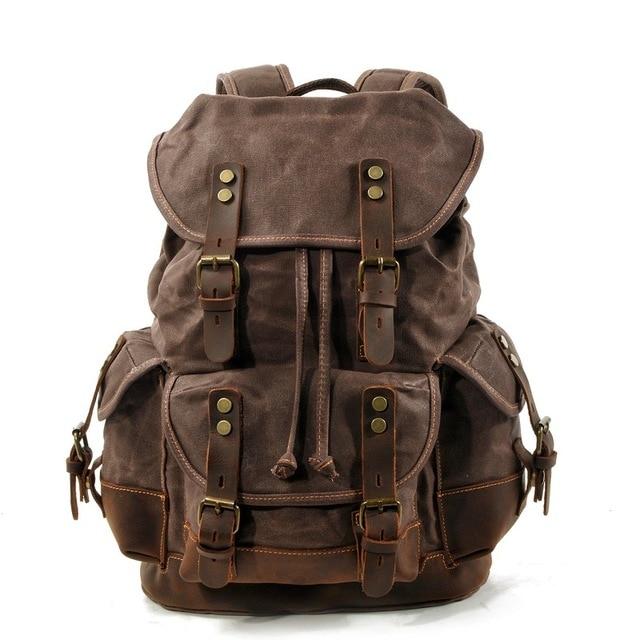 Vintage Canvas Leather Mountaineering Travel 20 to 35 Liter Backpack for Men-Canvas and Leather Backpack-Innovato Design-Coffee-Innovato Design