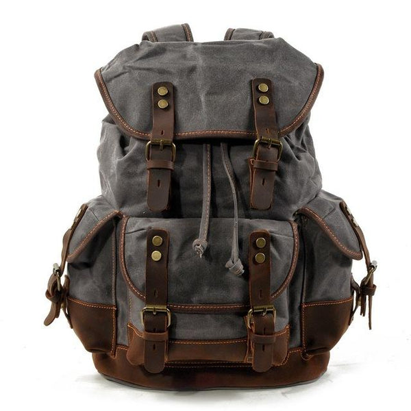 Vintage Canvas Leather Mountaineering Travel 20 to 35 Liter Backpack for Men-Canvas and Leather Backpack-Innovato Design-Dark Grey-Innovato Design