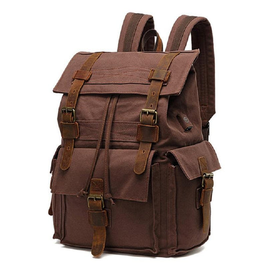 Durable Canvas Leather Travel Backpack 20 to 35 Litre-Canvas and Leather Backpack-Innovato Design-Coffee-Innovato Design