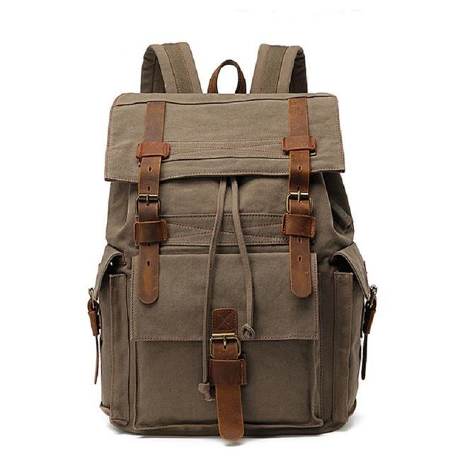 Durable Canvas Leather Travel Backpack 20 to 35 Litre-Canvas and Leather Backpack-Innovato Design-Army Green-Innovato Design