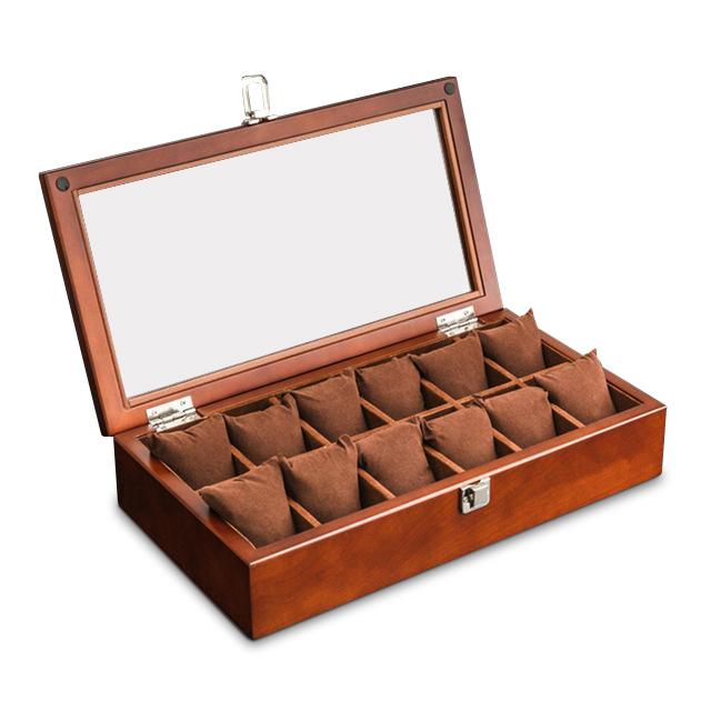 Brown Beech Wood Watch Display Box Organizer with 5, 8, 10 and 12 Slots-Watch Box-Innovato Design-12 Slots-Innovato Design