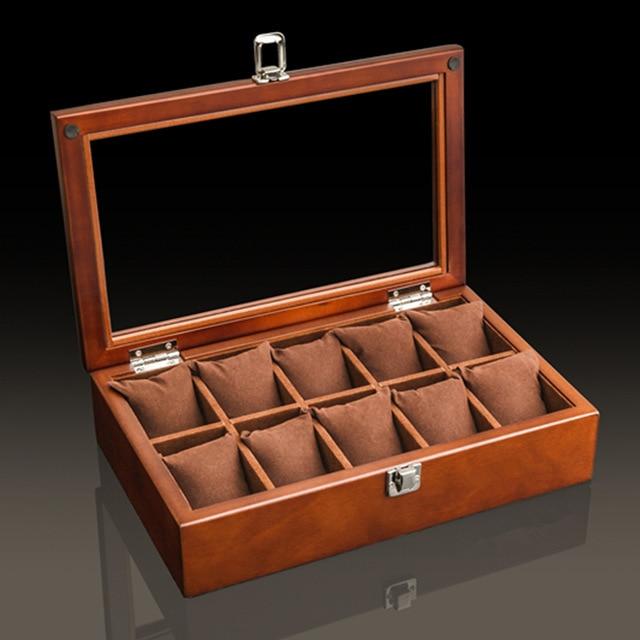 Brown Beech Wood Watch Display Box Organizer with 5, 8, 10 and 12 Slots-Watch Box-Innovato Design-5 Slots-Innovato Design