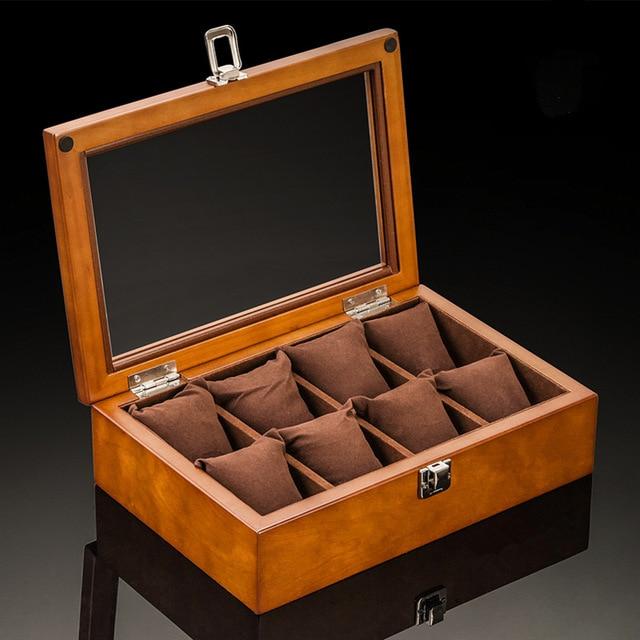 Brown Beech Wood Watch Display Box Organizer with 5, 8, 10 and 12 Slots-Watch Box-Innovato Design-5 Slots-Innovato Design