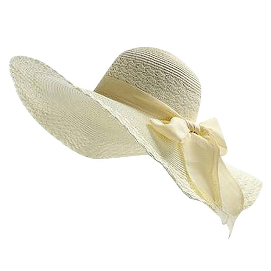 Ladies Wide Brim Floppy Straw Sun Hat with Bowknot-Hats-Innovato Design-Khaki-Innovato Design
