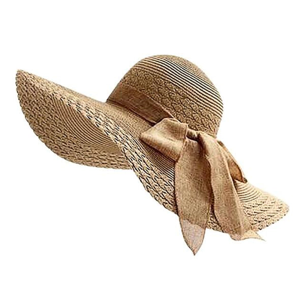 Ladies Wide Brim Floppy Straw Sun Hat with Bowknot