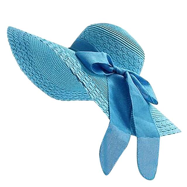 Ladies Wide Brim Floppy Straw Sun Hat with Bowknot-Hats-Innovato Design-Sky Blue-Innovato Design