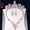Pink Crystal Beads and Flowers Tiara, Necklace & Earrings Wedding Jewelry Set-Jewelry Sets-Innovato Design-Innovato Design
