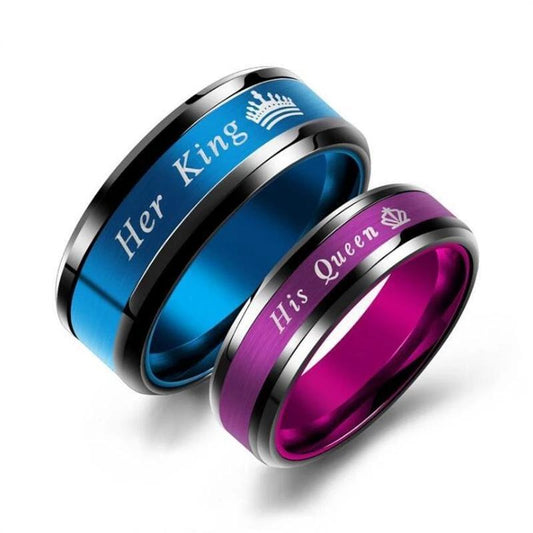 His and Her Blue and Magenta Stainless Steel with Royal Crown Design Couple Ring-Rings-Innovato Design-12-5-Innovato Design