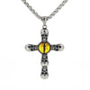 Silver Skull Cross with Sapphire Cat's Eye Pendant and Chain Necklace-Necklaces-Innovato Design-Yellow-24-Innovato Design