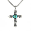 Silver Skull Cross with Sapphire Cat's Eye Pendant and Chain Necklace-Necklaces-Innovato Design-Blue-24-Innovato Design