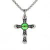 Silver Skull Cross with Sapphire Cat's Eye Pendant and Chain Necklace-Necklaces-Innovato Design-Green-24-Innovato Design