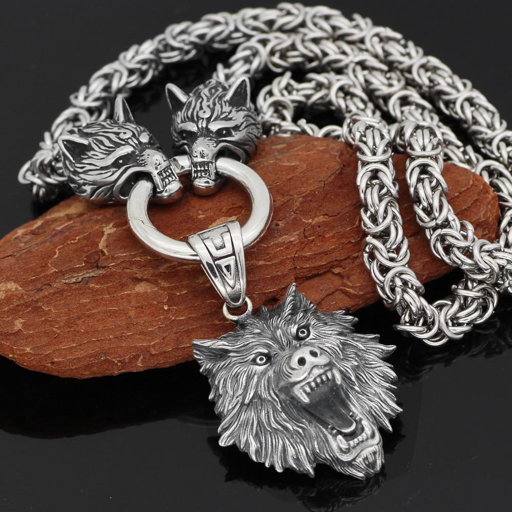 Men's Stainless Steel Two Wolf Heads with Wild Bear Head Pendant Necklace-Necklaces-Innovato Design-20-Innovato Design