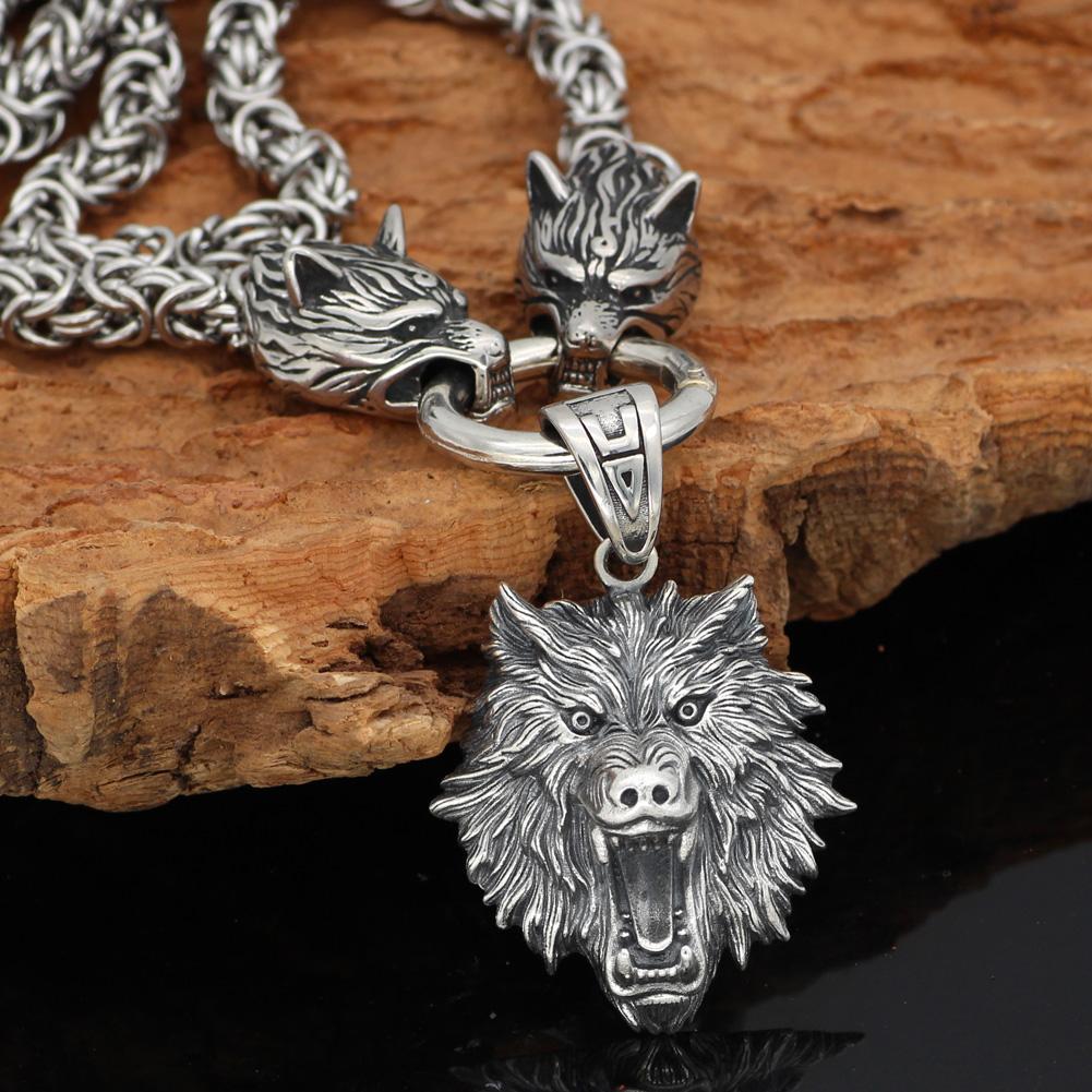 Men's Stainless Steel Two Wolf Heads with Wild Bear Head Pendant Necklace-Necklaces-Innovato Design-20-Innovato Design