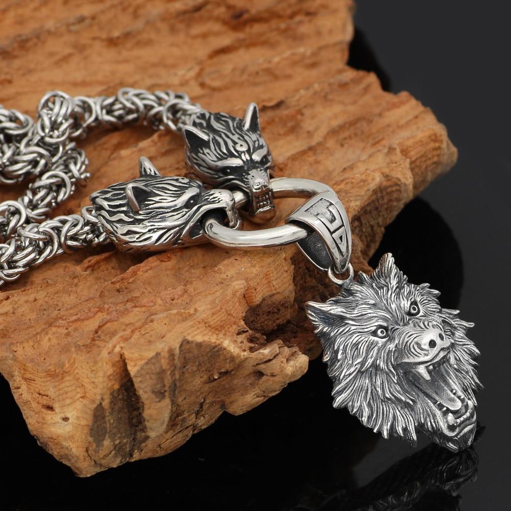 Men's Stainless Steel Two Wolf Heads with Wild Bear Head Pendant Necklace-Necklaces-Innovato Design-20-Innovato Design