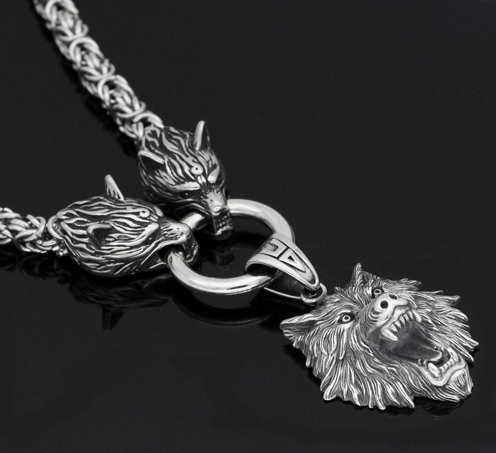 Men's Stainless Steel Two Wolf Heads with Wild Bear Head Pendant Necklace-Necklaces-Innovato Design-20-Innovato Design