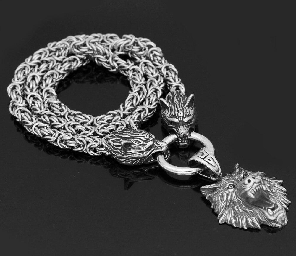 Men's Stainless Steel Two Wolf Heads with Wild Bear Head Pendant Necklace-Necklaces-Innovato Design-20-Innovato Design