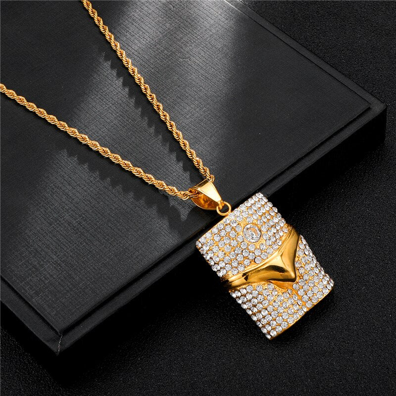 Rhinestone-Studded Underwear Bling 316L Stainless Steel Hip-hop Pendant Necklace-Necklaces-Innovato Design-Innovato Design