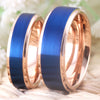 Brushed Blue and Rose Gold Tungsten Wedding Ring Set-Couple Rings-Innovato Design-6-6-Innovato Design