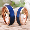 Brushed Blue and Rose Gold Tungsten Wedding Ring Set-Couple Rings-Innovato Design-6-6-Innovato Design