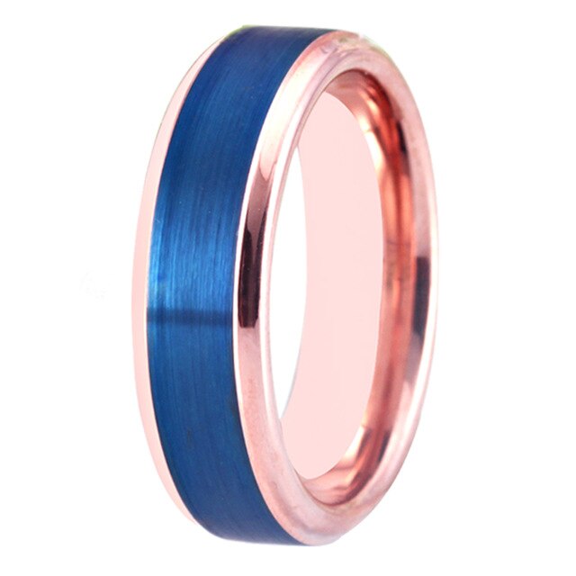 Brushed Blue and Rose Gold Tungsten Wedding Ring Set-Couple Rings-Innovato Design-6-6-Innovato Design
