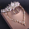 Gold-Plated Pink Crystal and Pearl Tiara, Necklace & Earrings Jewelry Set-Jewelry Sets-Innovato Design-Innovato Design