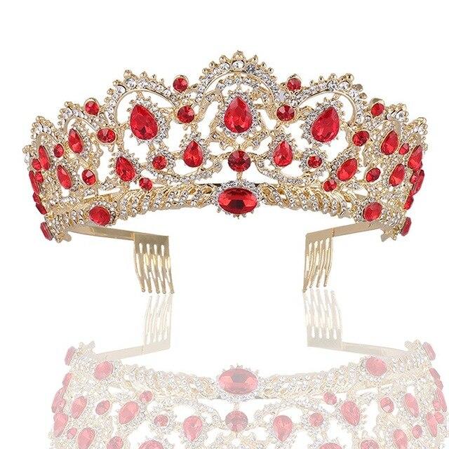 Luxury Vintage Queen & King Crown Hair Jewelry-Crowns-Innovato Design-Gold Red-Innovato Design