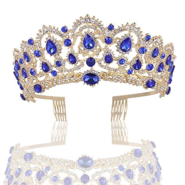 Luxury Vintage Queen & King Crown Hair Jewelry-Crowns-Innovato Design-Gold Blue-Innovato Design