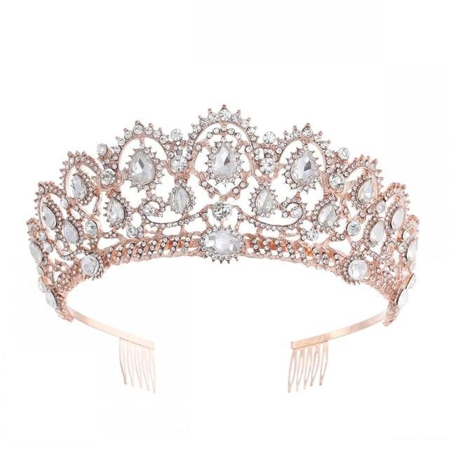 Luxury Vintage Queen & King Crown Hair Jewelry-Crowns-Innovato Design-Rose Gold White-Innovato Design