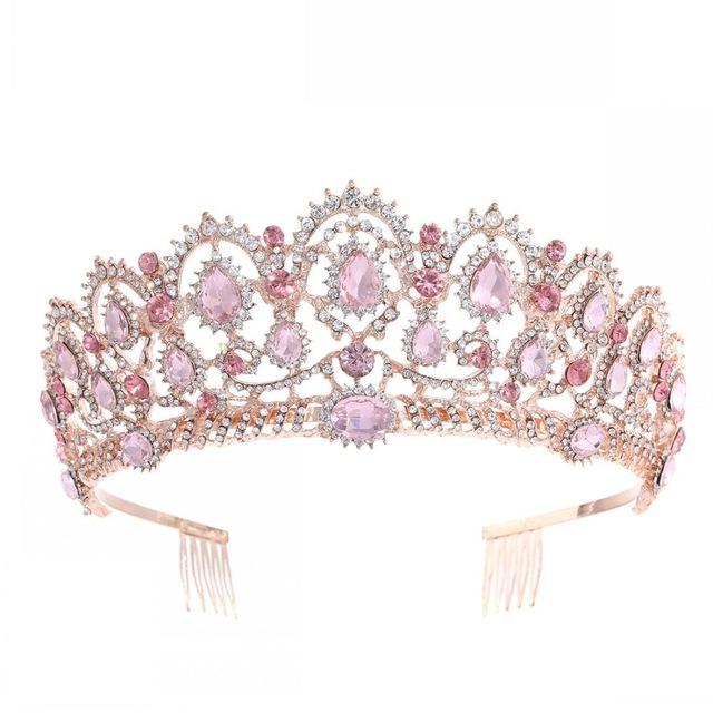 Luxury Vintage Queen & King Crown Hair Jewelry-Crowns-Innovato Design-Silver Pink-Innovato Design