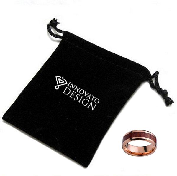 8mm Nature Koa Wood Inlay Rose Gold Wedding Band-Rings-Innovato Design-5-Innovato Design
