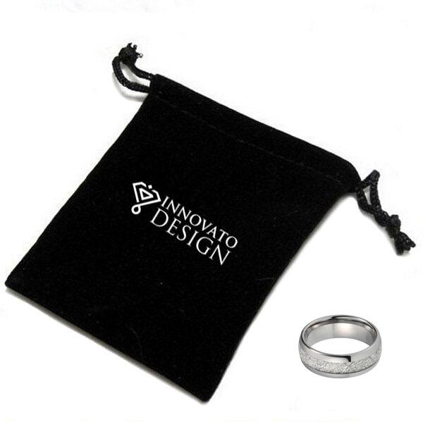 8mm Silver Tone Tungsten Meteorite Tungsten Ring-Rings-Innovato Design-5-Innovato Design