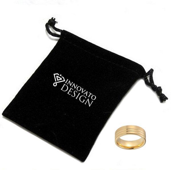 8mm Yellow Gold Plated Double Offset Lines Tungsten Ring-Rings-Innovato Design-5-Innovato Design