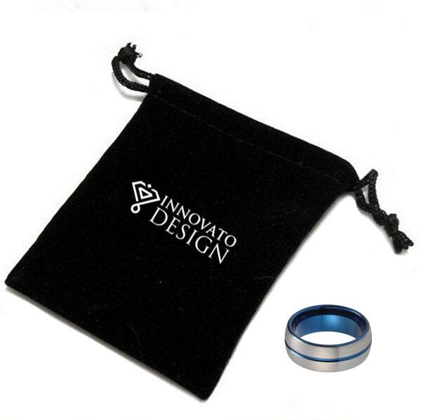 8mm Silver Blue Two Tone Grooved Center Tungsten Carbide Ring-Rings-Innovato Design-5-Innovato Design