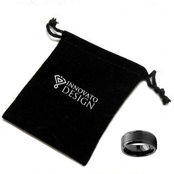 8mm Brushed Two Grooved Tungsten Carbide Wedding Ring-Rings-Innovato Design-Black-5-Innovato Design