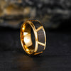 His & Her 6mm/8mm Brushed Black Gold Tungsten Wedding Bands with Groove Beveled Edge