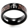 Men's 8mm Black Titanium Ring with Contrasting Engraved Crosses and Brown Camouflage Inlaid - InnovatoDesign