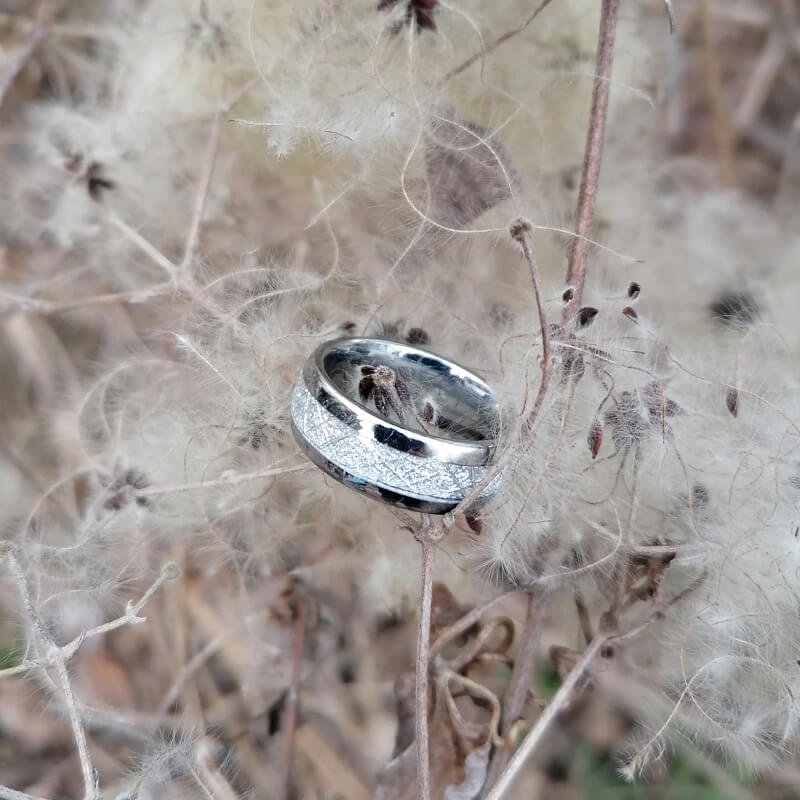 His & Her 6mm/8mm Meteorite Silver Tone Tungsten Wedding Bands-Ring-Innovato Design-5-5-Innovato Design