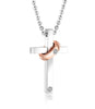 Silver Couple Ring with Zirconia and Cross Pendant Chain Necklace - InnovatoDesign